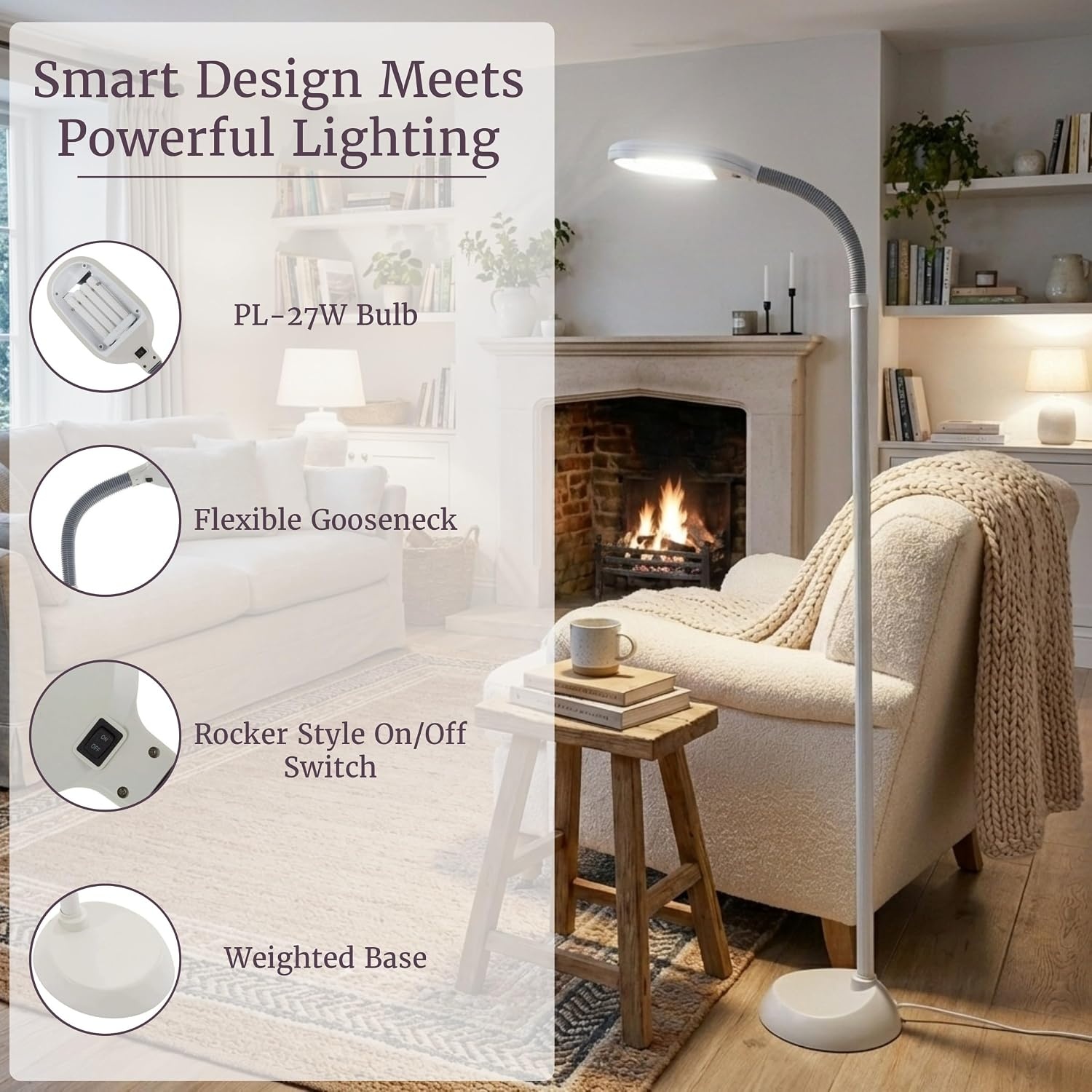 image:imageAdjustable Floor Lamp Full Spectrum Natural Sunlight Lamp with Bendable Neck Reading Crafting Esthetician Floor Light by Lavish Home Beige