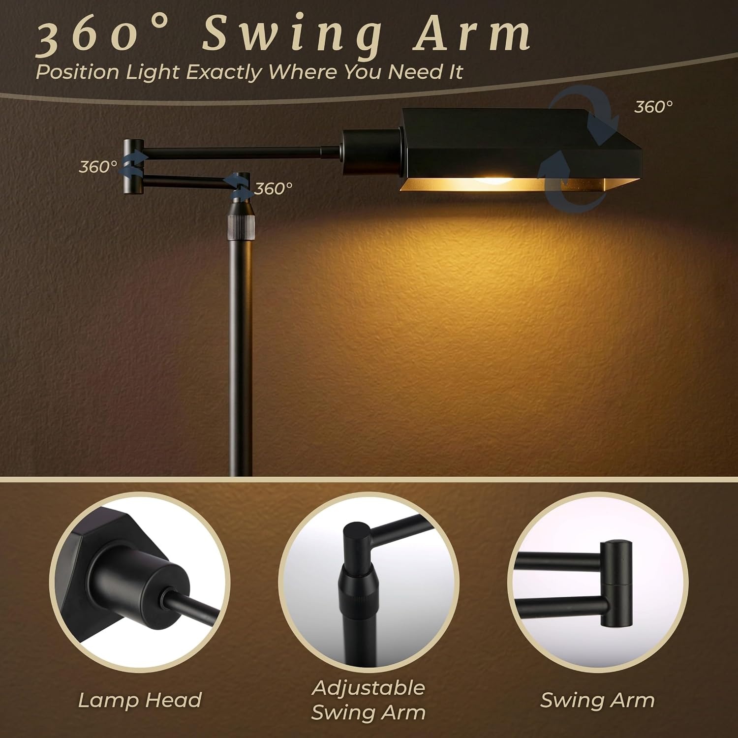 image:imageLavish Home Adjustable Floor Lamp for Bedroom and Living Room Decor Pharmacy Floor Lamp with Adjustable Heights 360 Degree Swing Arm and Stable Base Task Light for Reading and Crafts BlackBlack