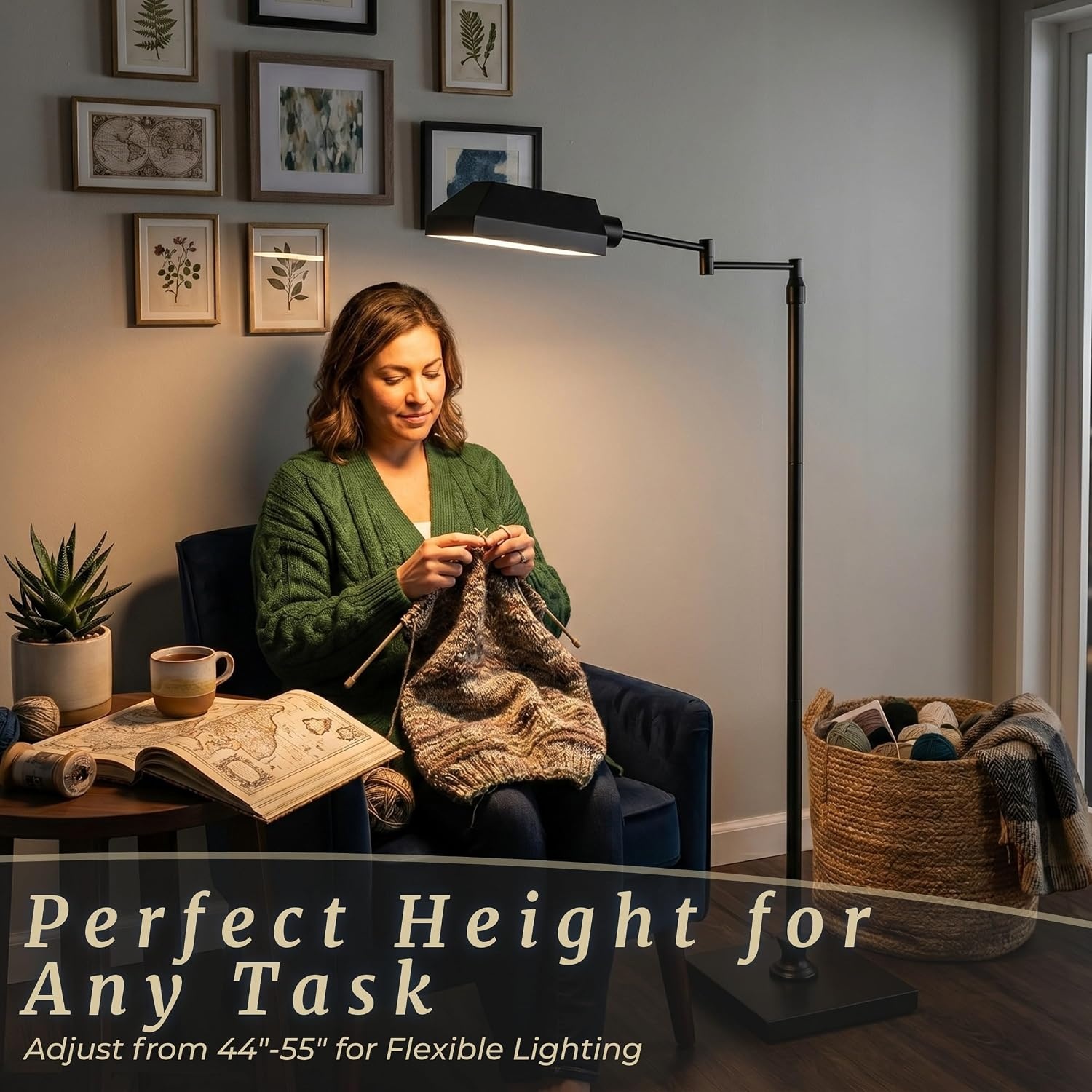 image:imageLavish Home Adjustable Floor Lamp for Bedroom and Living Room Decor Pharmacy Floor Lamp with Adjustable Heights 360 Degree Swing Arm and Stable Base Task Light for Reading and Crafts BlackBlack