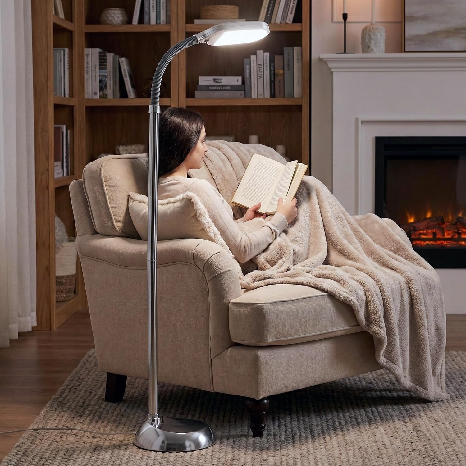image:imageLavish Home Floor Lamp Full Spectrum Natural Sunlight Lamp with Bendable Neck Reading Craft Studying and Esthetician Light ChromeChrome
