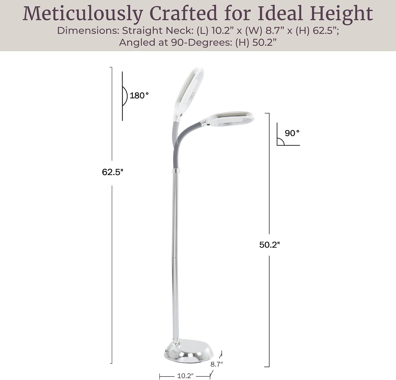 image:imageLavish Home Floor Lamp Full Spectrum Natural Sunlight Lamp with Bendable Neck Reading Craft Studying and Esthetician Light ChromeChrome