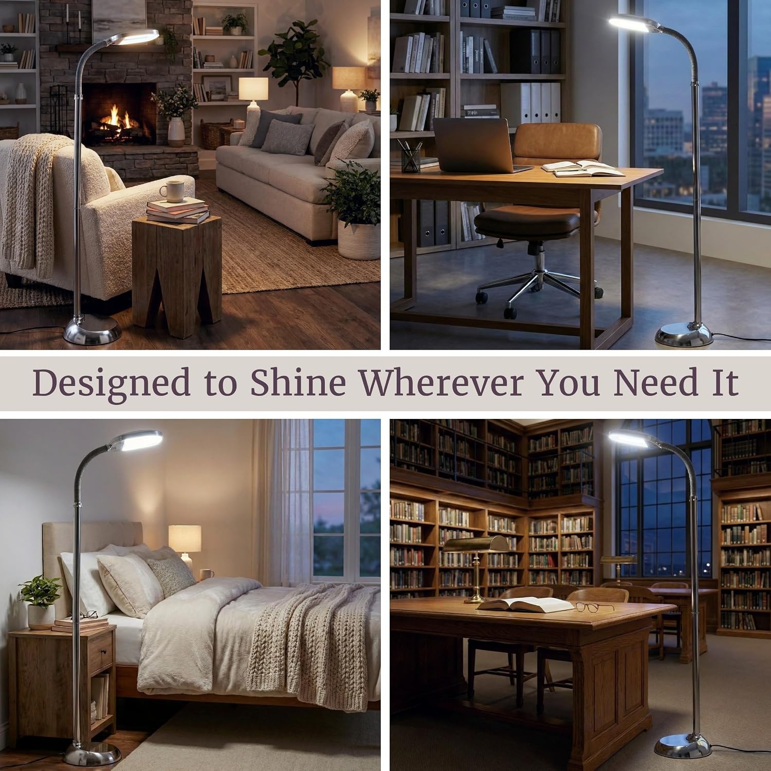 image:imageLavish Home Floor Lamp Full Spectrum Natural Sunlight Lamp with Bendable Neck Reading Craft Studying and Esthetician Light ChromeChrome