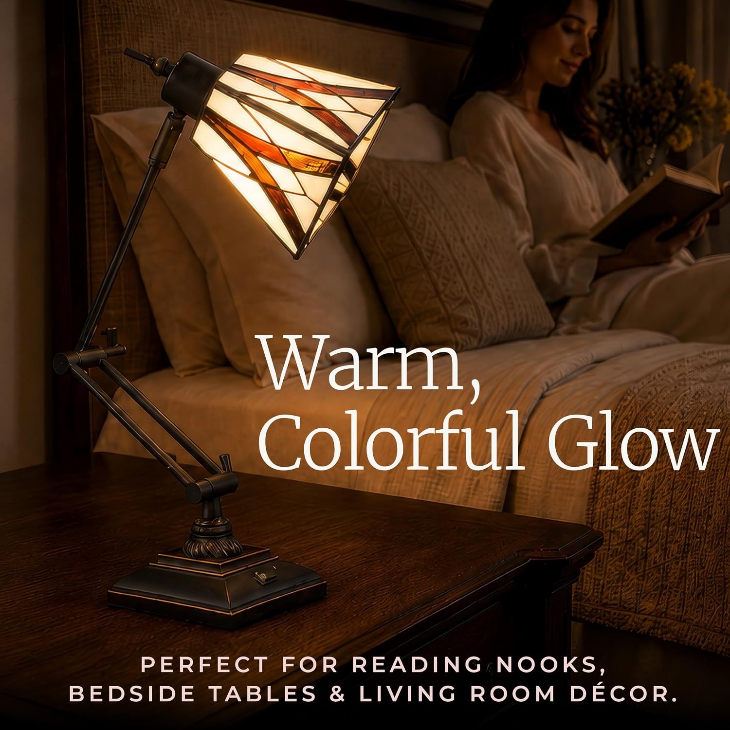 image:imageLavish Home Tiffany Architect Desk Lamp with Stained Glass Shade Bronze