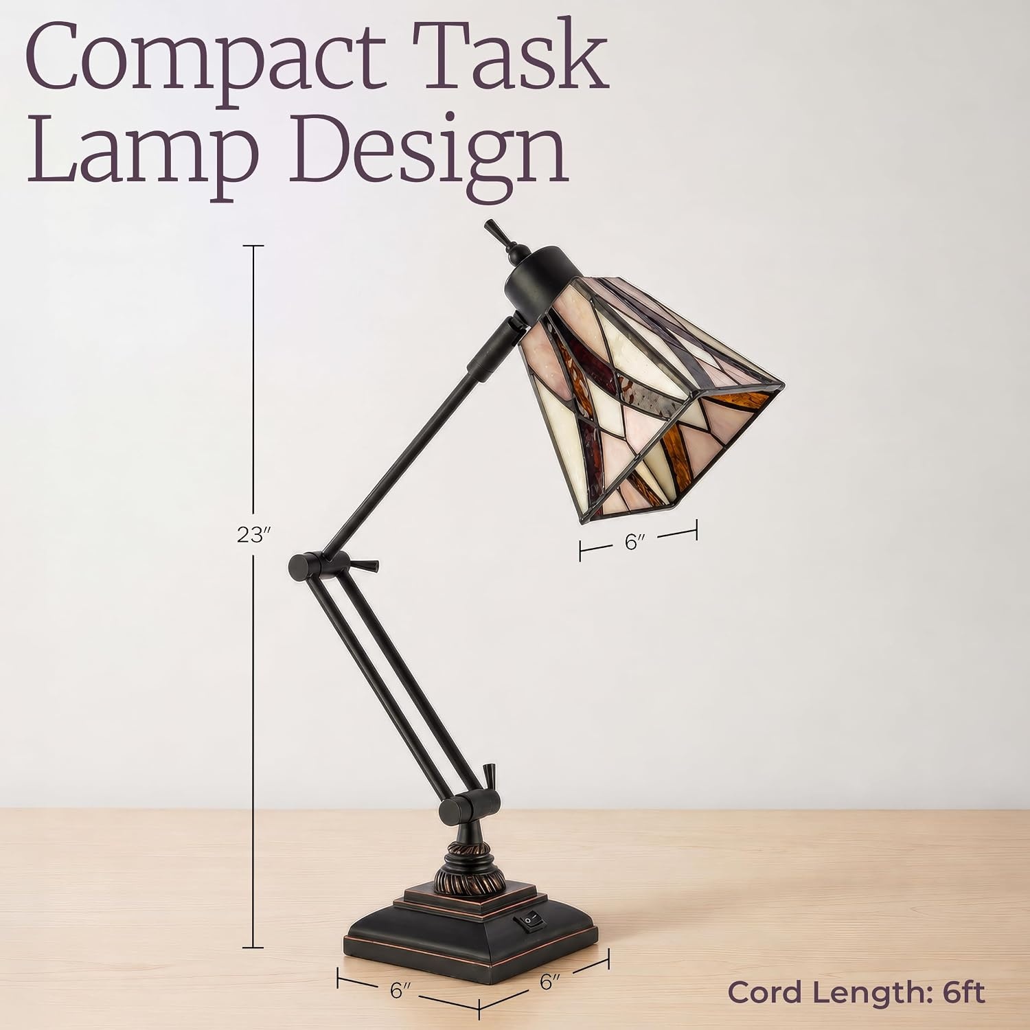 image:imageLavish Home Tiffany Architect Desk Lamp with Stained Glass Shade Bronze