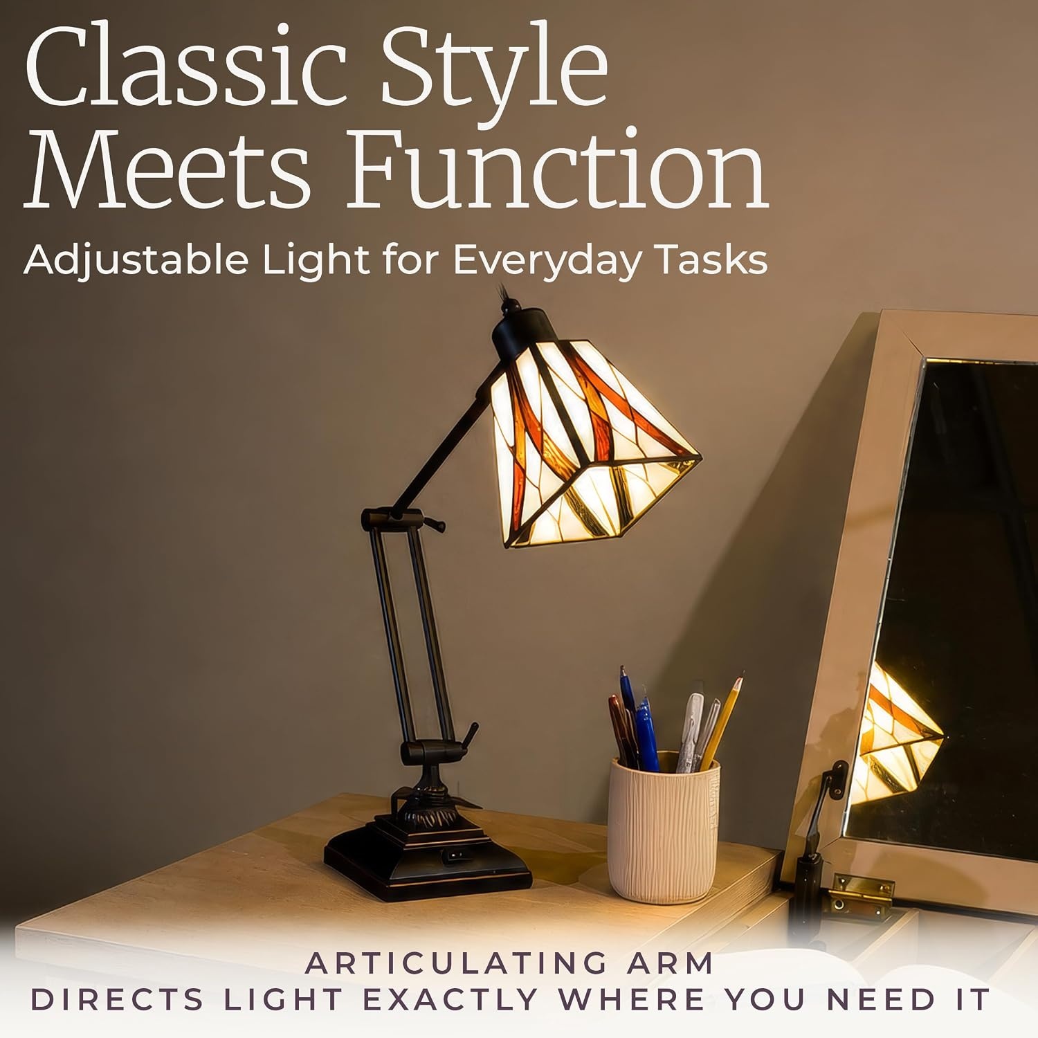 image:imageLavish Home Tiffany Architect Desk Lamp with Stained Glass Shade Bronze