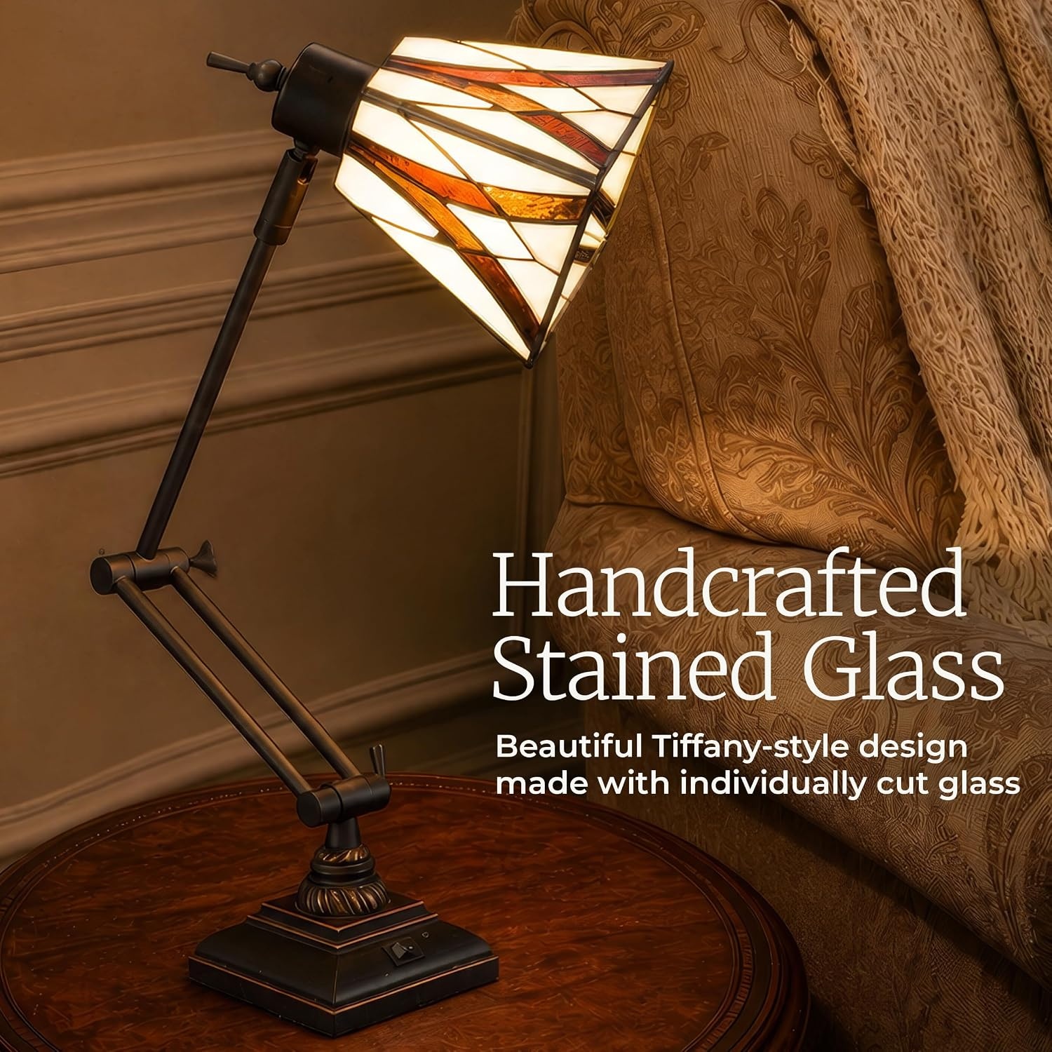 image:imageLavish Home Tiffany Architect Desk Lamp with Stained Glass Shade Bronze