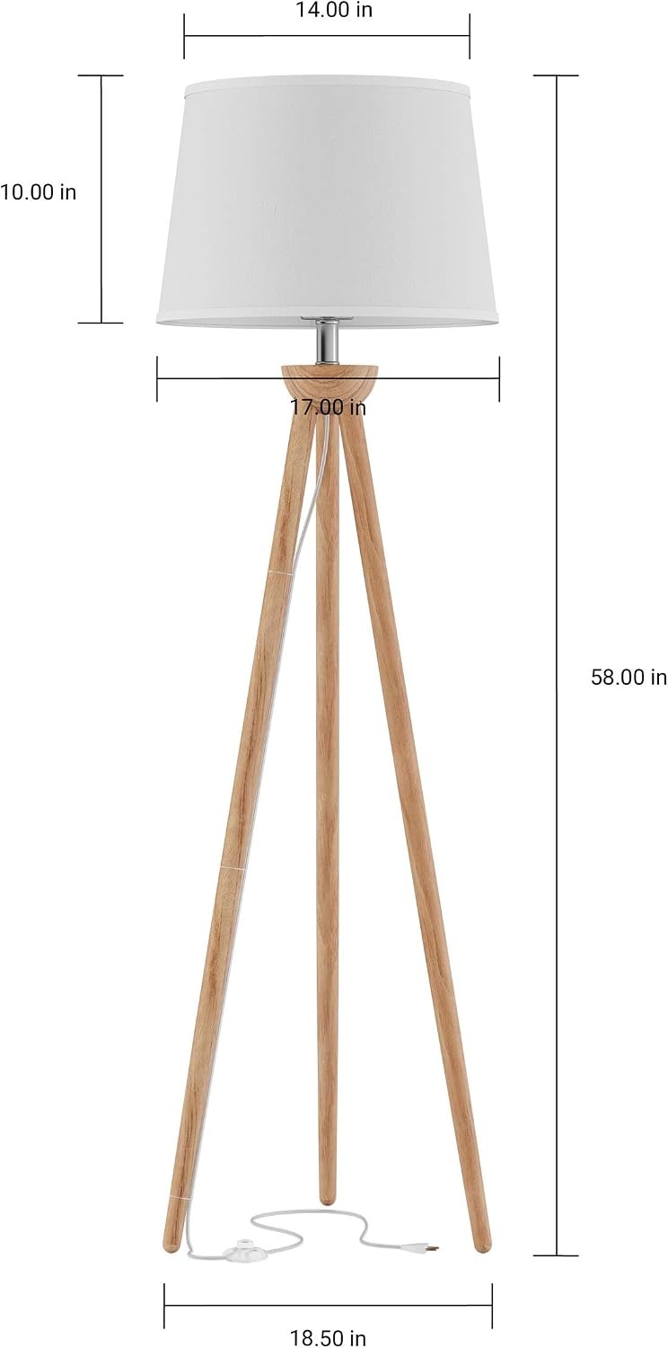 image:imageLavish Home Tripod Floor LampModern Light with LED Bulb IncludedNatural Oak Wood with White Shade for Bedroom Living Room or Home Office