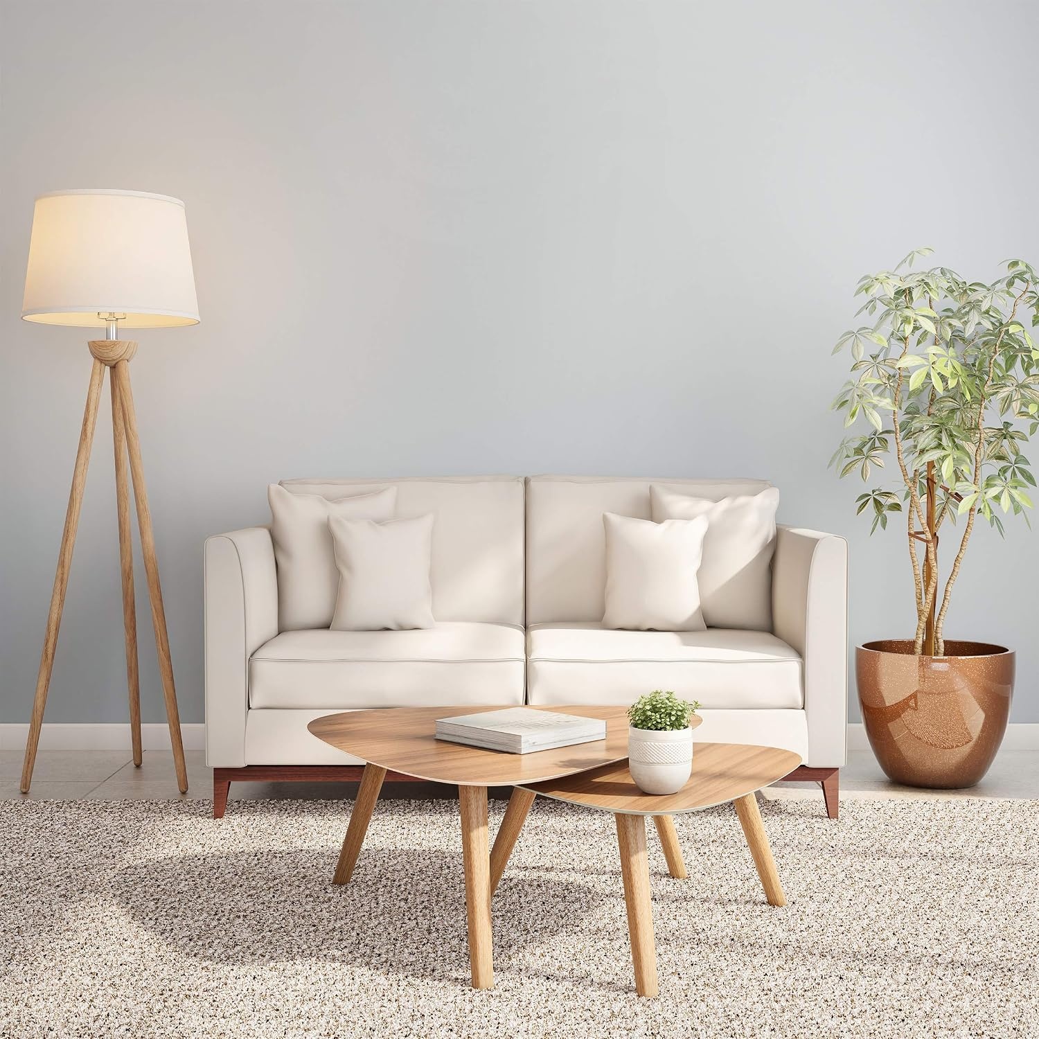 image:imageLavish Home Tripod Floor LampModern Light with LED Bulb IncludedNatural Oak Wood with White Shade for Bedroom Living Room or Home Office