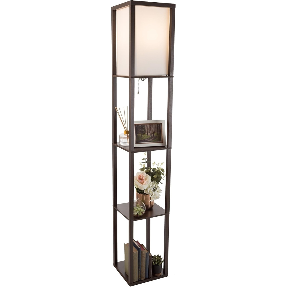 image:imageLavish Home Floor LampEtagere Style Tall Standing with Shade LED Light Bulb Included3 Tiers Storage Shelving for Accent Decor Organization Brown