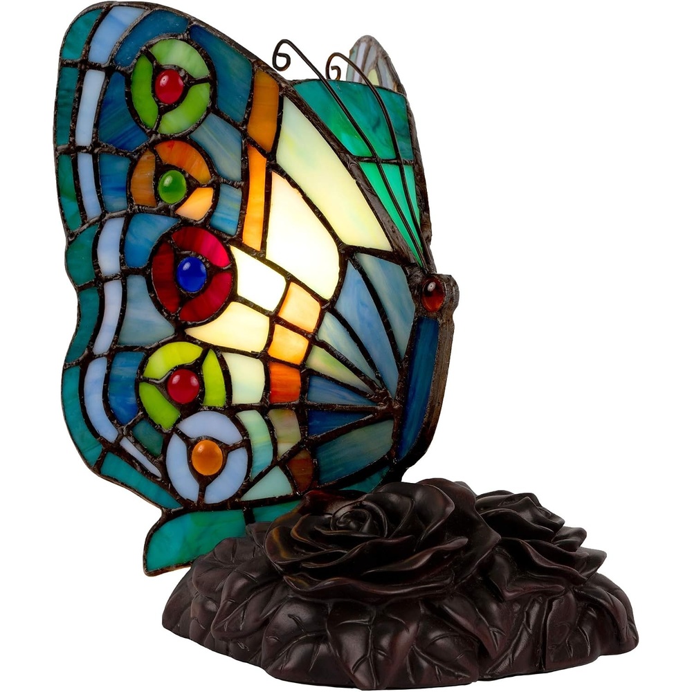 image:imageTiffany Style Butterfly Lamp Stained Glass Table or Desk Light LED Bulb Included Colorful Vintage Look Butterfly Decor by Lavish Home