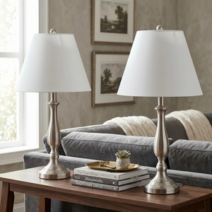 Brushed Steel Table Lamps – Set of 2 Traditional Accent Lights with LED Bulbs – Home Décor for Bedroom, Living Room, Office, or Entry by Lavish Home