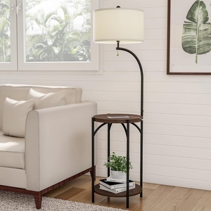 Lavish Home Floor Lamp with Built-in End Table, Brown/Black, 16” x 58”
