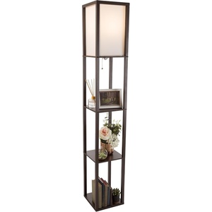 Lavish Home Floor Lamp-Etagere Style Tall Standing with Shade LED Light Bulb Included-3 Tiers Storage Shelving for Accent Decor Organization (Brown)