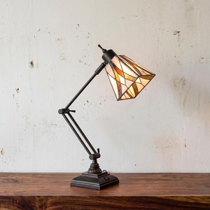 Lavish Home Tiffany Architect Desk Lamp with Stained Glass Shade, Bronze