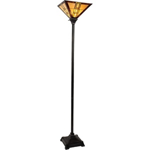 Lavish Home Tiffany Style Floor Lamp – Mission Design Art Glass Torchiere Lighting LED Bulb Included- Vintage Look Handcrafted Accent Decor(With Bulb)