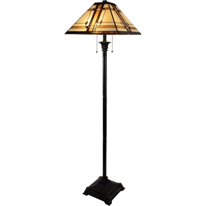 Lavish Home Tiffany Style Floor Lamp – Mission Design Standing Light with Art Glass Lampshade and 2 LED Bulbs – Vintage Look Accent Decor