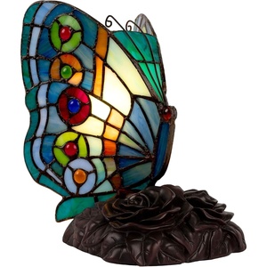 Tiffany Style Butterfly Lamp – Stained Glass Table or Desk Light LED Bulb Included – Colorful Vintage Look Butterfly Decor by Lavish Home