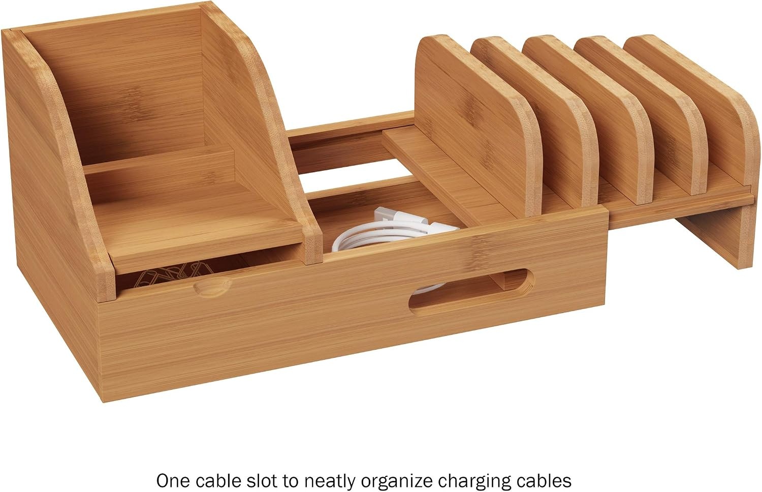 image:imageCharging Station EcoFriendly Compact Modern Bamboo Multiple Electronic Device Cord Management Dock for Tablet Phone Smartwatch by Lavish Home