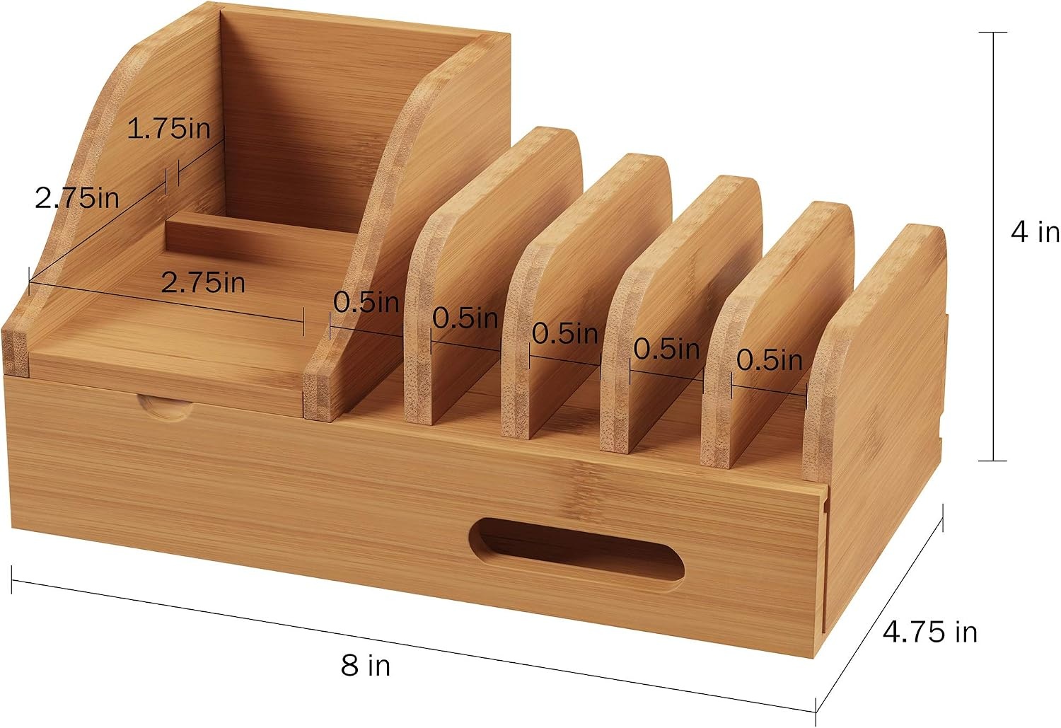 image:imageCharging Station EcoFriendly Compact Modern Bamboo Multiple Electronic Device Cord Management Dock for Tablet Phone Smartwatch by Lavish Home