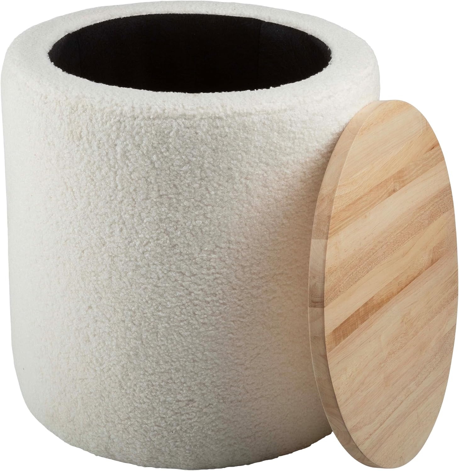 image:imageStorage Ottoman Teddy Fabric Upholstered Ottoman with Wood Top for Living Room Dorm or Apartment Ottomans with Storage by Lavish Home Dark GrayCream