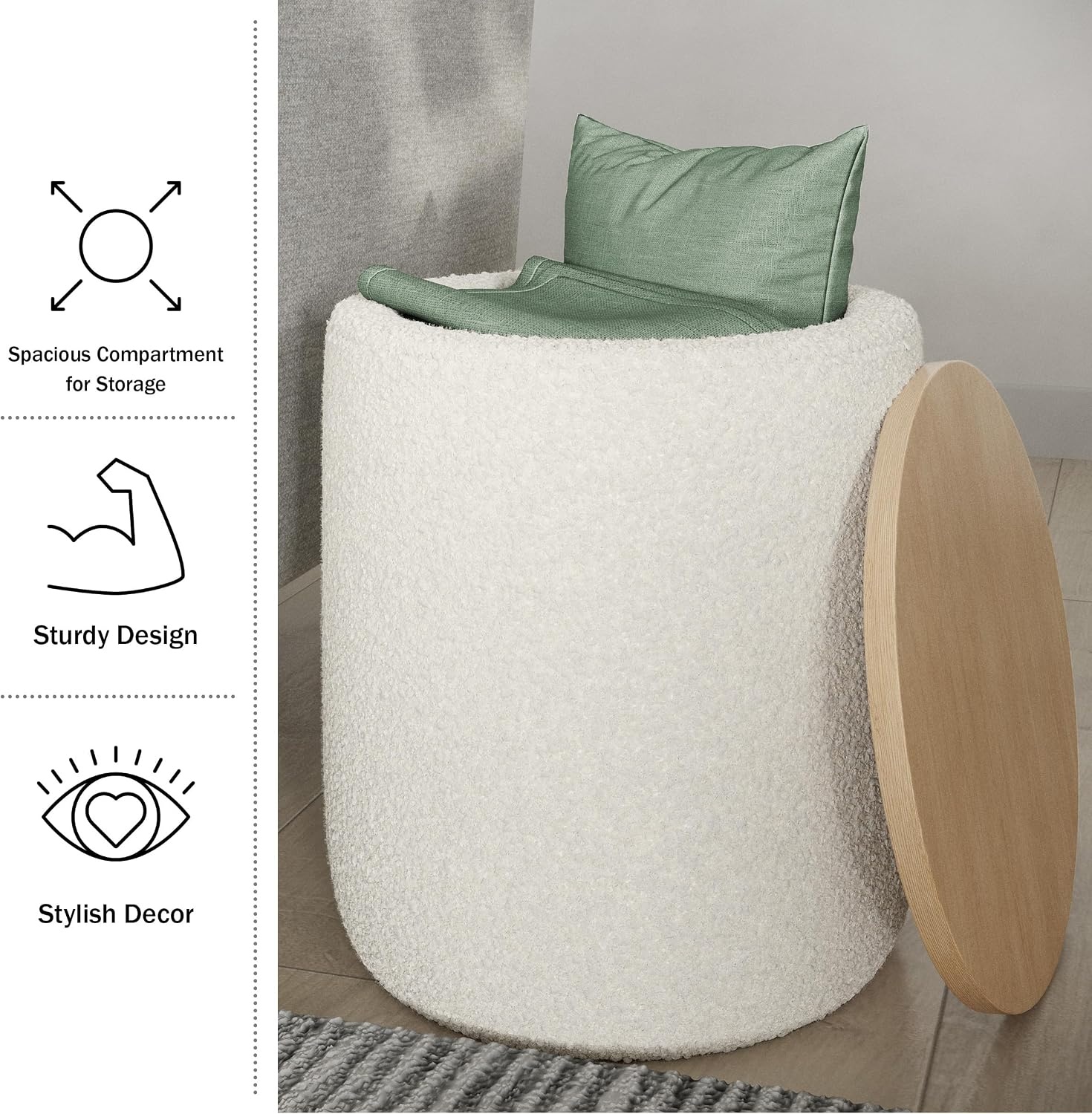 image:imageStorage Ottoman Teddy Fabric Upholstered Ottoman with Wood Top for Living Room Dorm or Apartment Ottomans with Storage by Lavish Home Dark GrayCream
