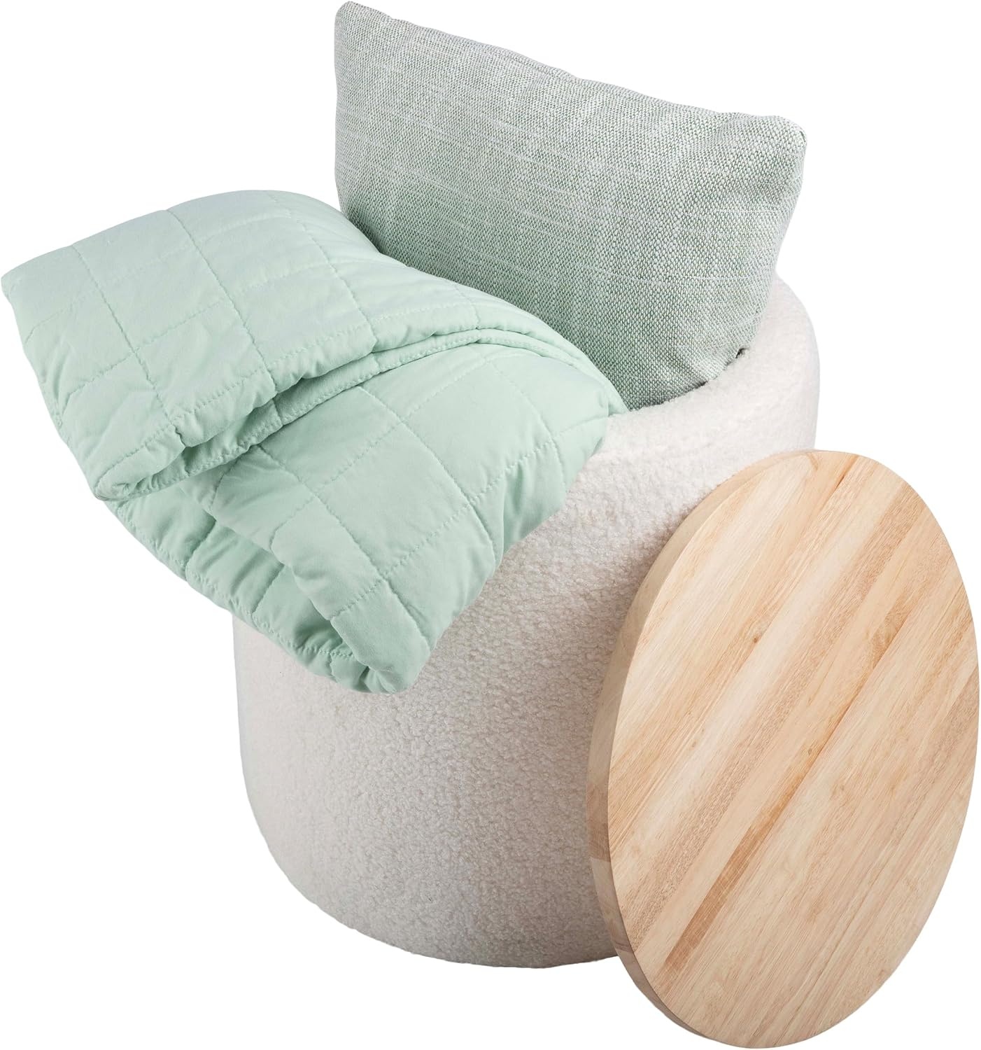 image:imageStorage Ottoman Teddy Fabric Upholstered Ottoman with Wood Top for Living Room Dorm or Apartment Ottomans with Storage by Lavish Home Dark GrayCream