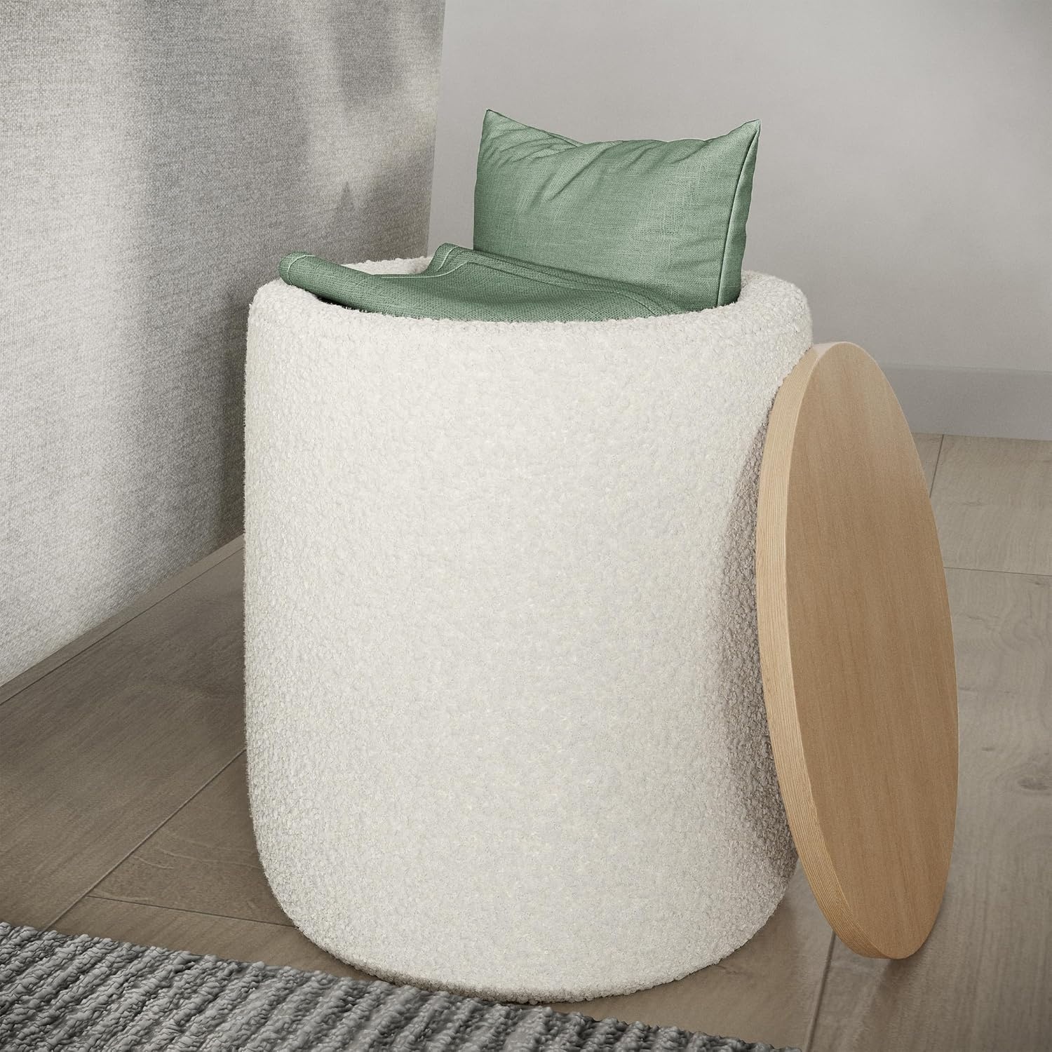 image:imageStorage Ottoman Teddy Fabric Upholstered Ottoman with Wood Top for Living Room Dorm or Apartment Ottomans with Storage by Lavish Home Dark GrayCream