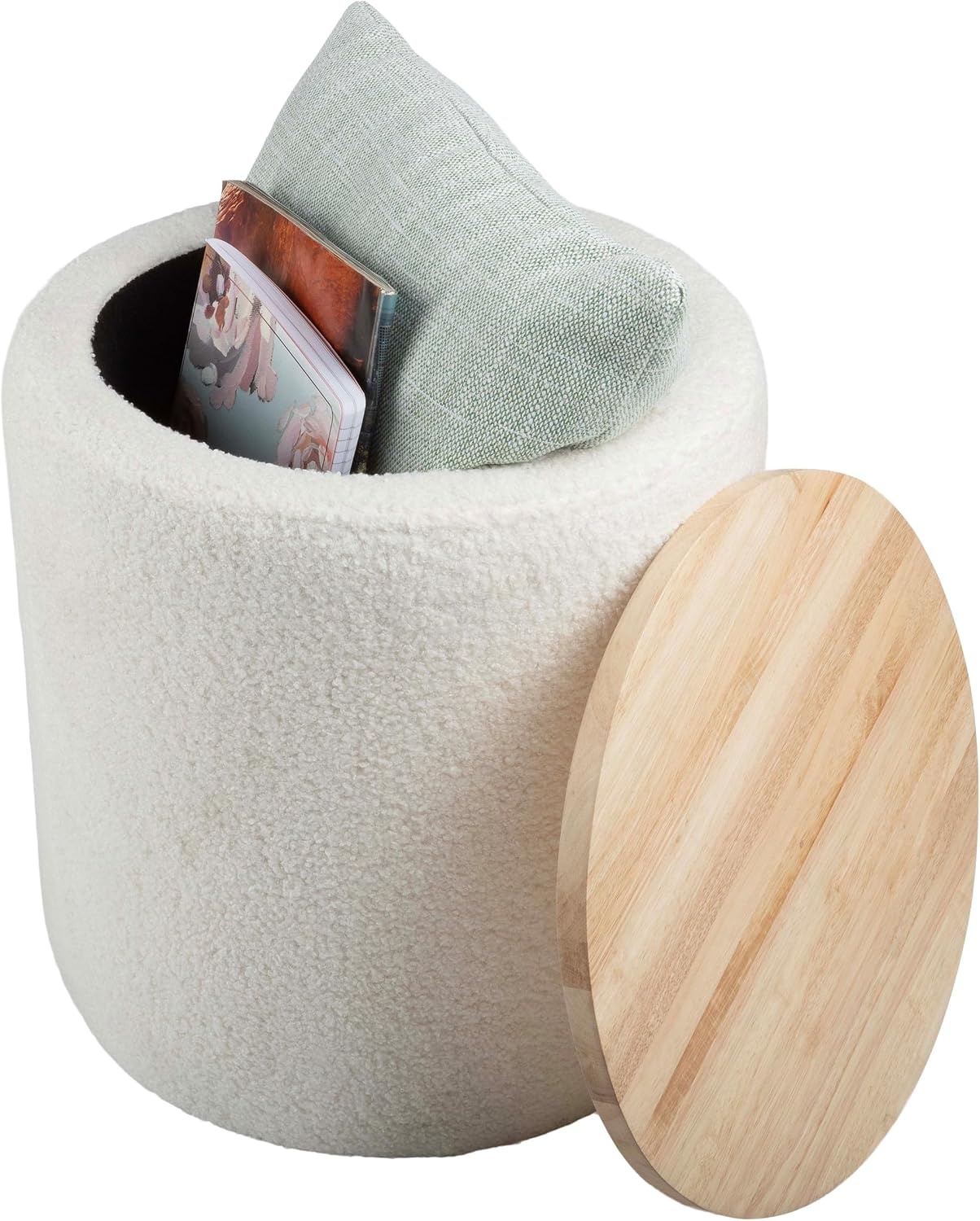 image:imageStorage Ottoman Teddy Fabric Upholstered Ottoman with Wood Top for Living Room Dorm or Apartment Ottomans with Storage by Lavish Home Dark GrayCream
