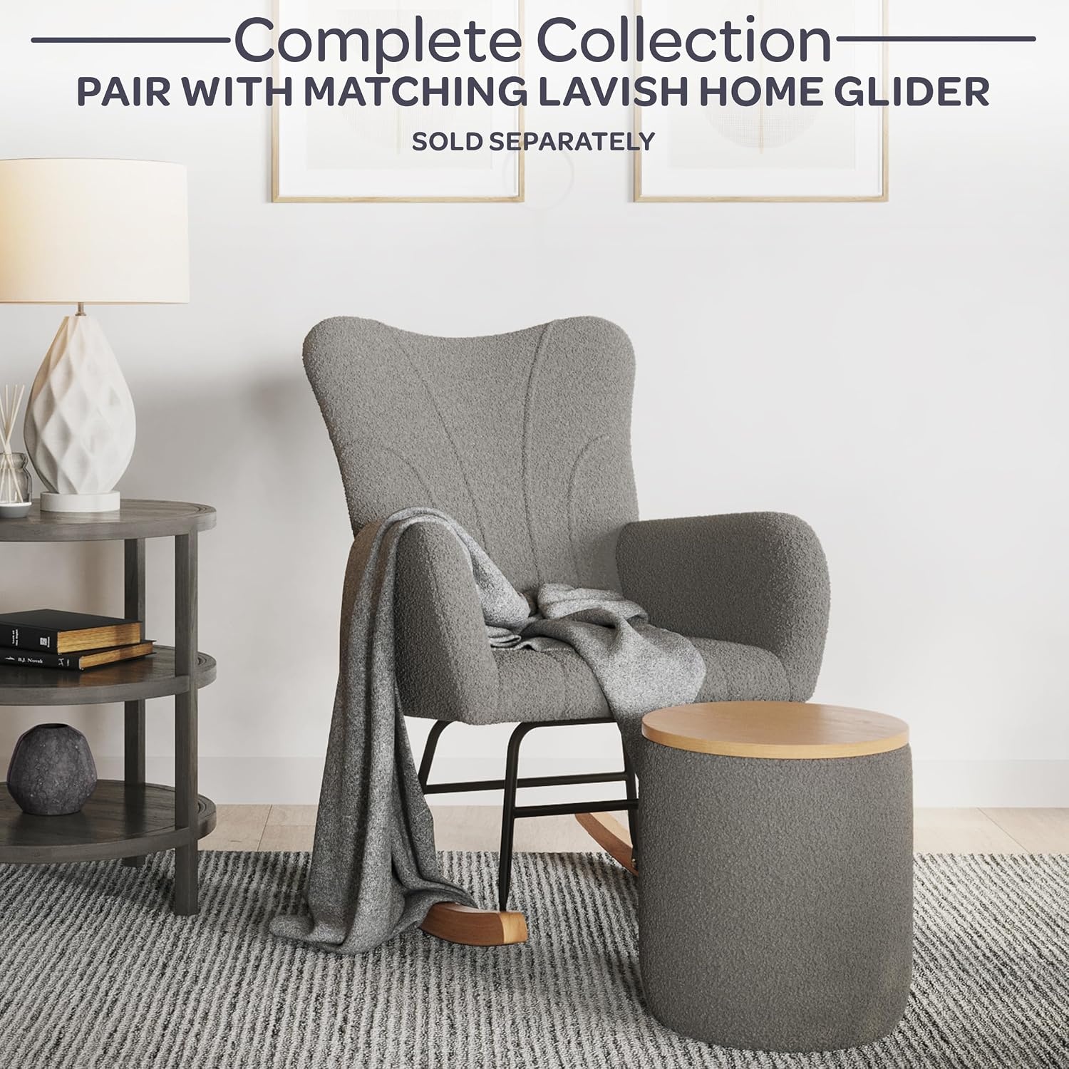 image:imageStorage Ottoman Teddy Fabric Upholstered Ottoman with Wood Top for Living Room Dorm or Apartment Ottomans with Storage by Lavish Home Dark GrayDark Gray