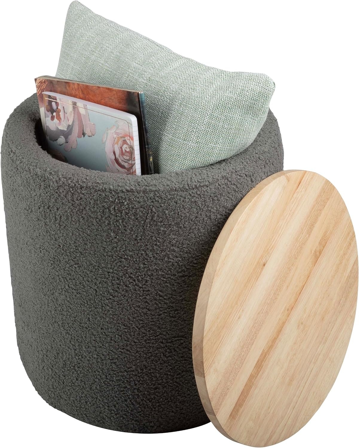 image:imageStorage Ottoman Teddy Fabric Upholstered Ottoman with Wood Top for Living Room Dorm or Apartment Ottomans with Storage by Lavish Home Dark GrayDark Gray