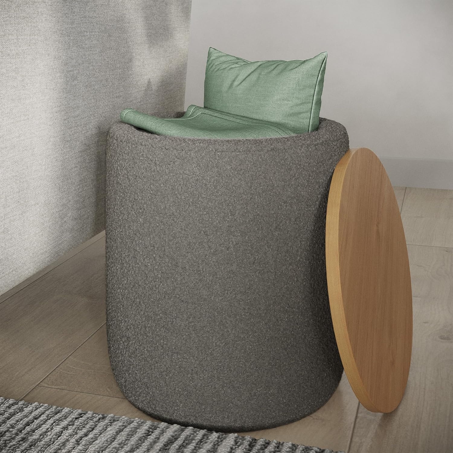 image:imageStorage Ottoman Teddy Fabric Upholstered Ottoman with Wood Top for Living Room Dorm or Apartment Ottomans with Storage by Lavish Home Dark GrayDark Gray