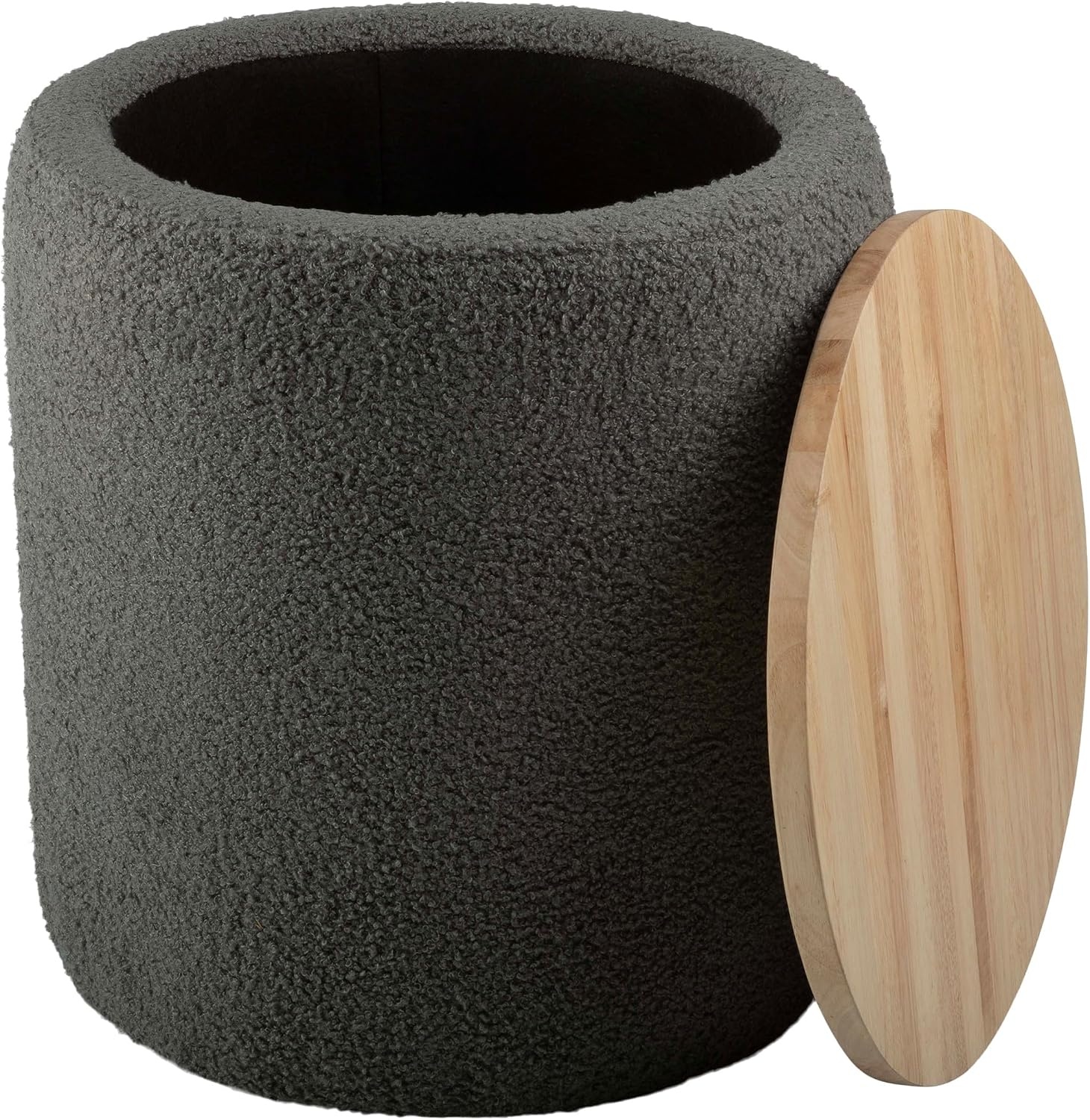 image:imageStorage Ottoman Teddy Fabric Upholstered Ottoman with Wood Top for Living Room Dorm or Apartment Ottomans with Storage by Lavish Home Dark GrayDark Gray
