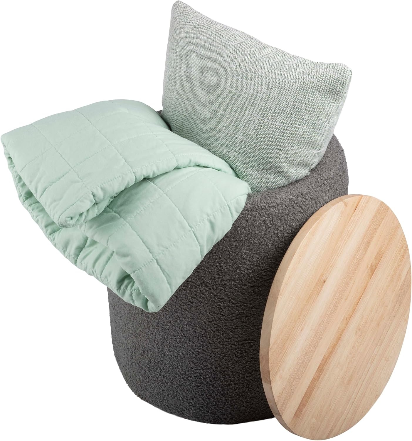 image:imageStorage Ottoman Teddy Fabric Upholstered Ottoman with Wood Top for Living Room Dorm or Apartment Ottomans with Storage by Lavish Home Dark GrayDark Gray