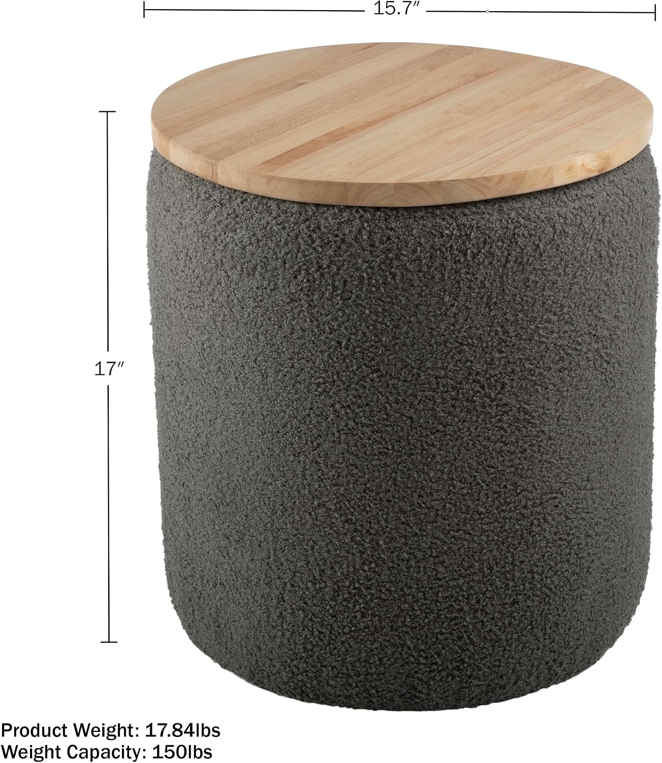 image:imageStorage Ottoman Teddy Fabric Upholstered Ottoman with Wood Top for Living Room Dorm or Apartment Ottomans with Storage by Lavish Home Dark GrayDark Gray