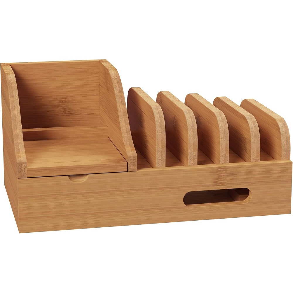 image:imageCharging Station EcoFriendly Compact Modern Bamboo Multiple Electronic Device Cord Management Dock for Tablet Phone Smartwatch by Lavish Home