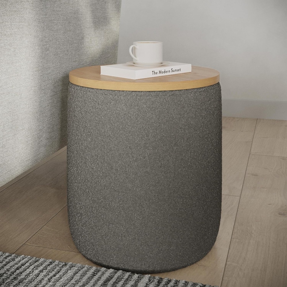 image:imageStorage Ottoman Teddy Fabric Upholstered Ottoman with Wood Top for Living Room Dorm or Apartment Ottomans with Storage by Lavish Home Dark GrayDark Gray