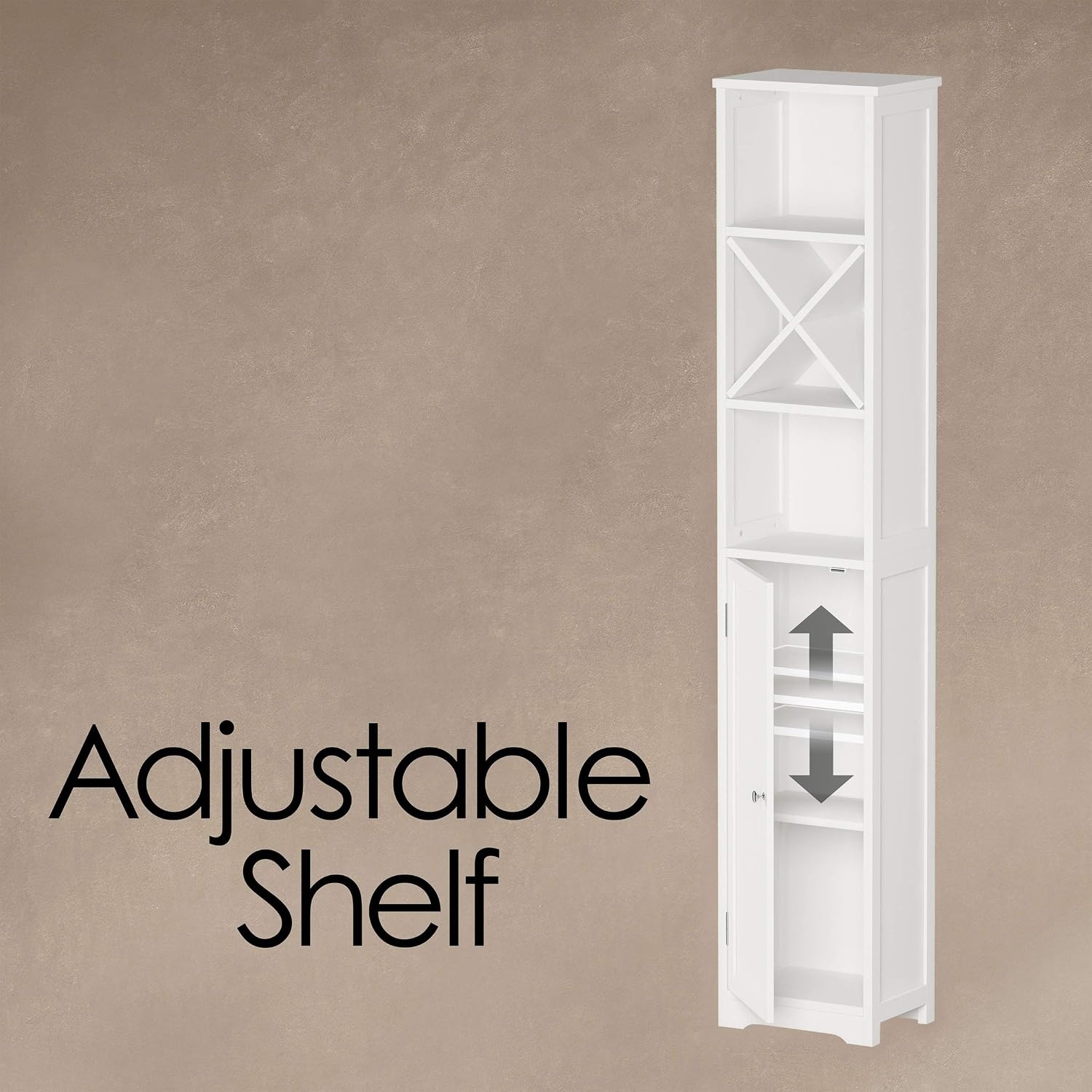 image:imageLinen Tower 67InchTall Bathroom or Laundry Room Storage Cabinet with Adjustable Shelf and Cubbyhole Divider for Towels by Lavish Home White