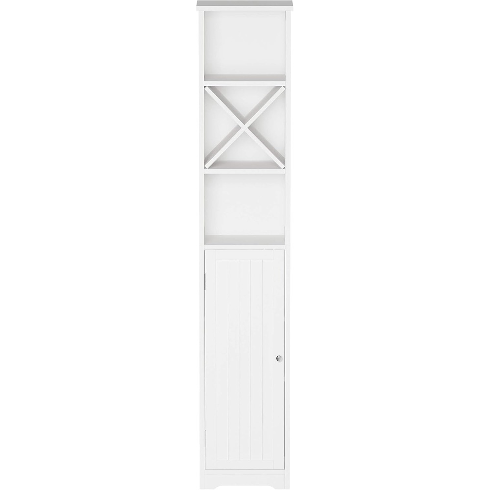 image:imageLinen Tower 67InchTall Bathroom or Laundry Room Storage Cabinet with Adjustable Shelf and Cubbyhole Divider for Towels by Lavish Home White
