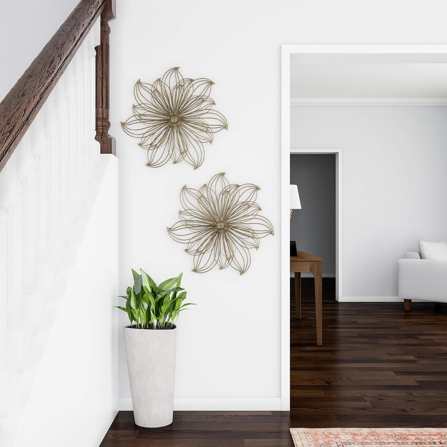 image:imageHome Wall Decor Metallic Layered Wire Spiral Flower Sculpture Contemporary Hanging Accent for Living Room Bedroom or Kitchen by Lavish Gold