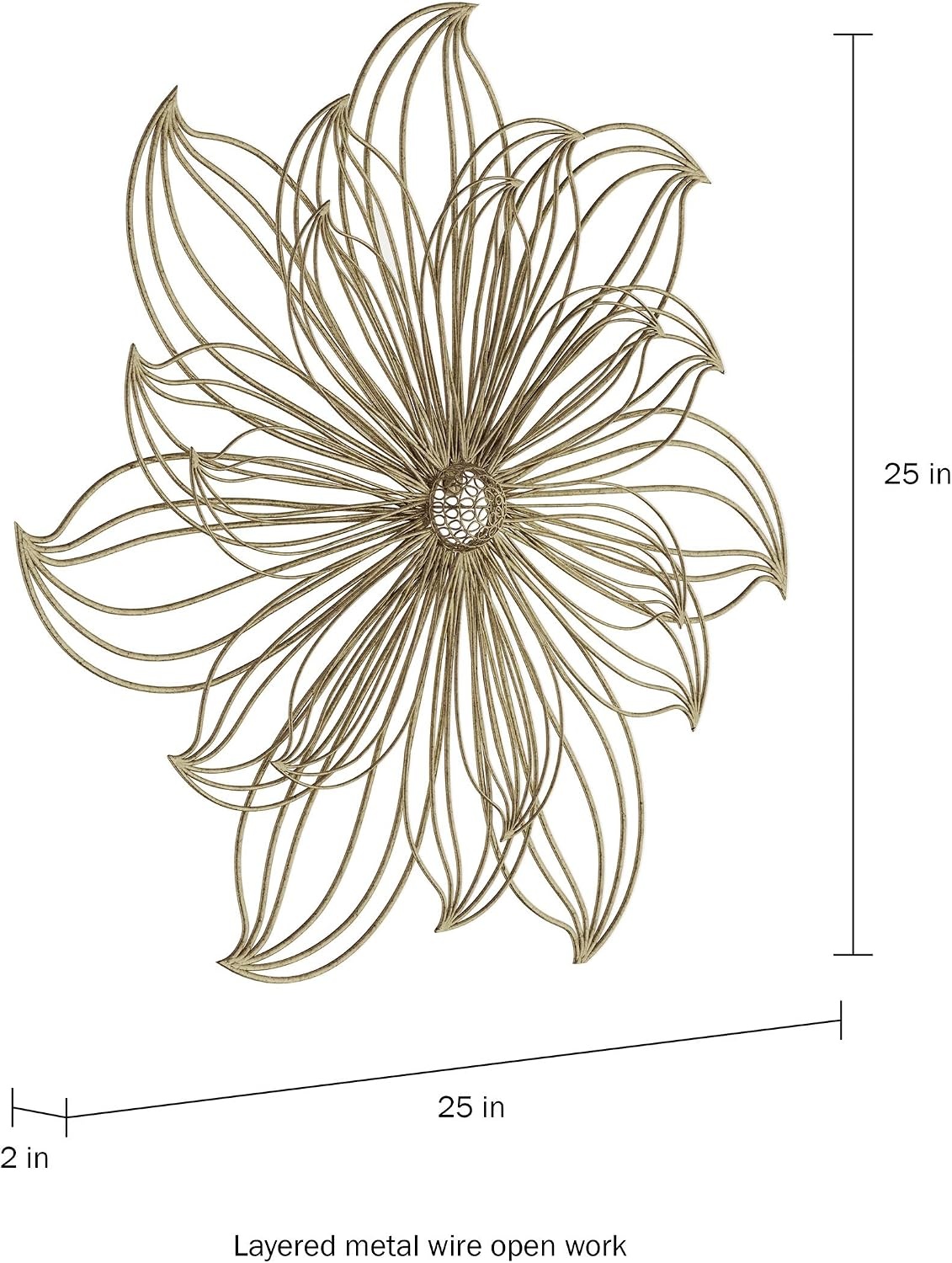 image:imageHome Wall Decor Metallic Layered Wire Spiral Flower Sculpture Contemporary Hanging Accent for Living Room Bedroom or Kitchen by Lavish Gold