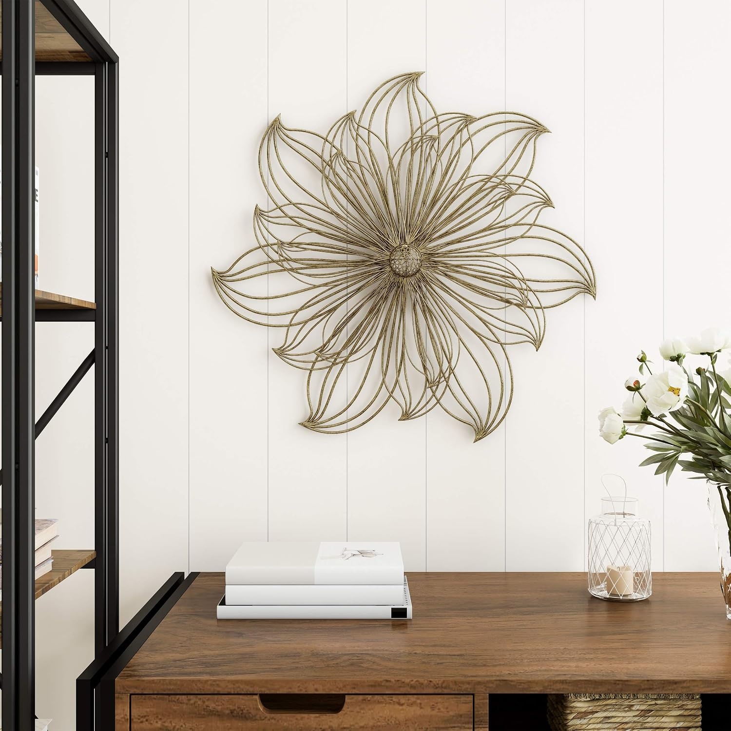 image:imageHome Wall Decor Metallic Layered Wire Spiral Flower Sculpture Contemporary Hanging Accent for Living Room Bedroom or Kitchen by Lavish Gold