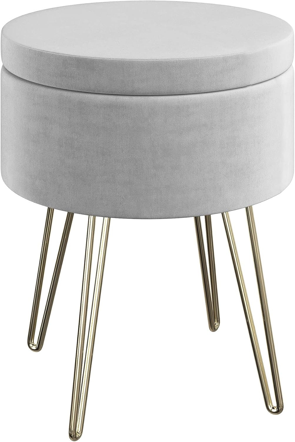 image:imageLavish Home Storage Ottoman Velvet Footrest Side Table or Organizer with Removable Flip Top Hard Lid and Hairpin Legs for Living Room Gray and Gold