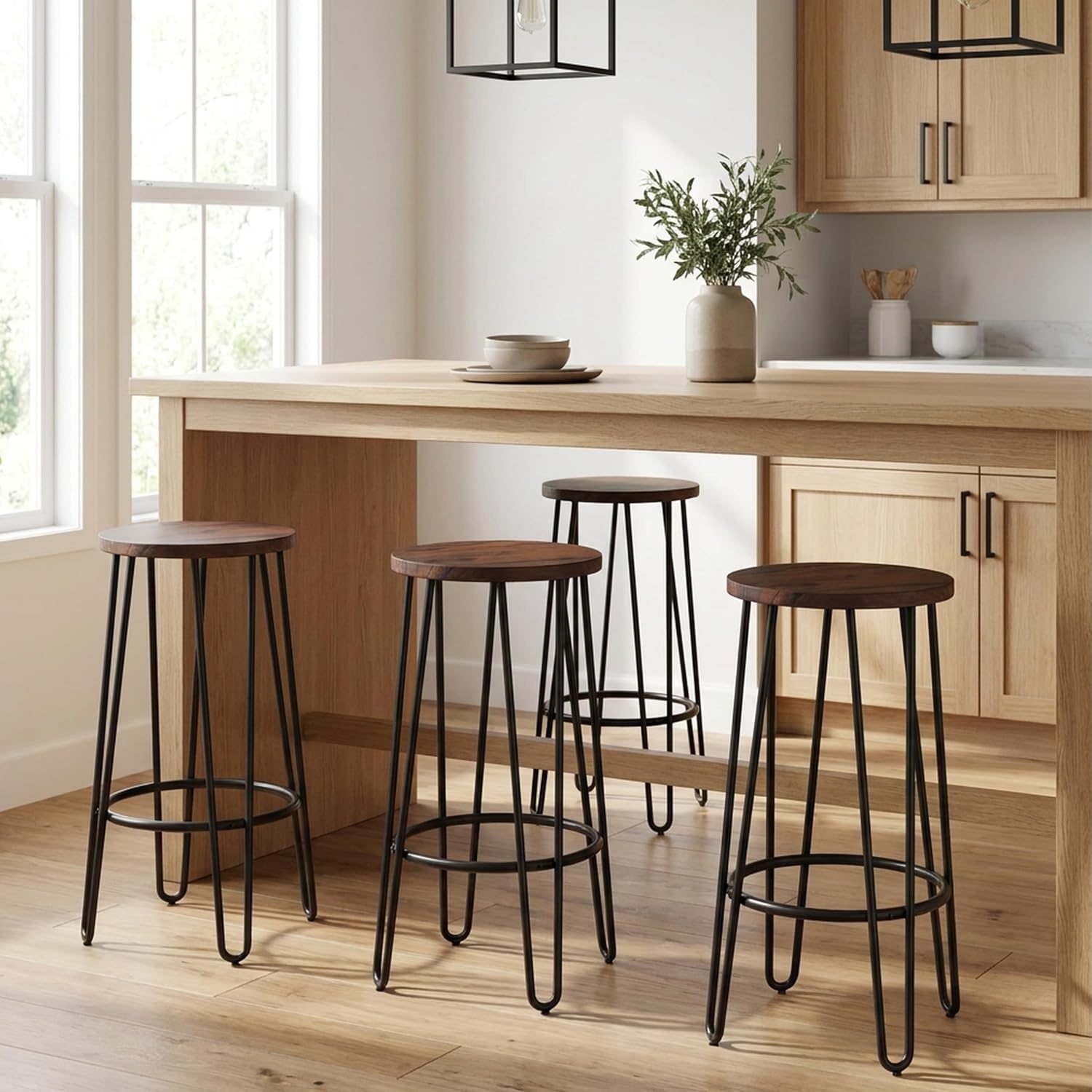 image:imageLavish Home Round 295 Bar Height Bar Stools Set of 4 Dark Walnut
