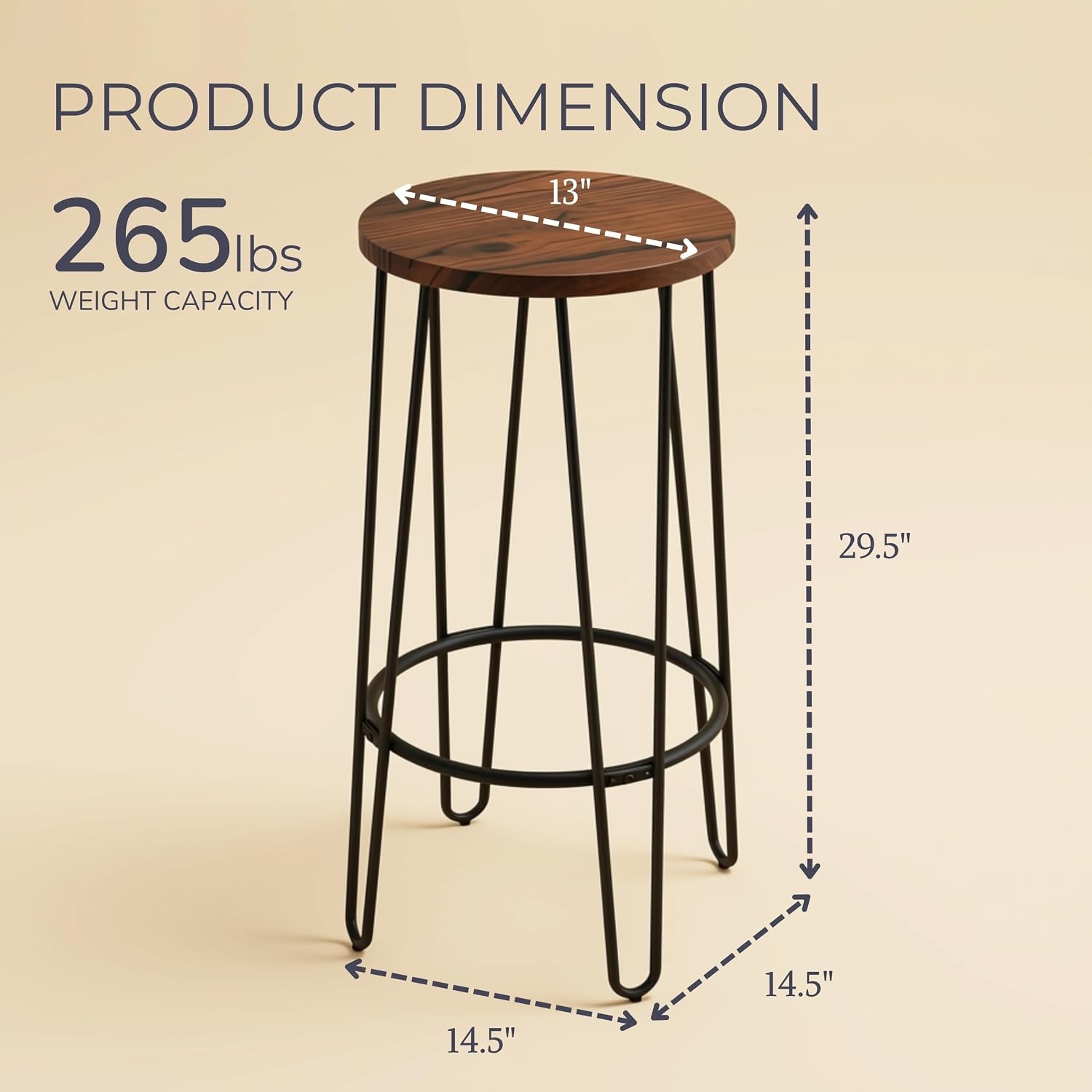 image:imageLavish Home Round 295 Bar Height Bar Stools Set of 4 Dark Walnut