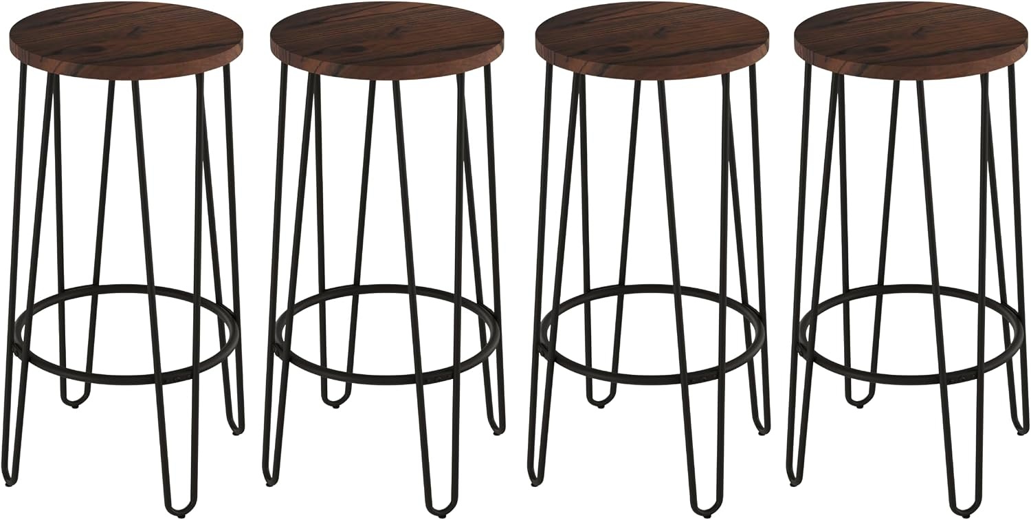 image:imageLavish Home Round 295 Bar Height Bar Stools Set of 4 Dark Walnut