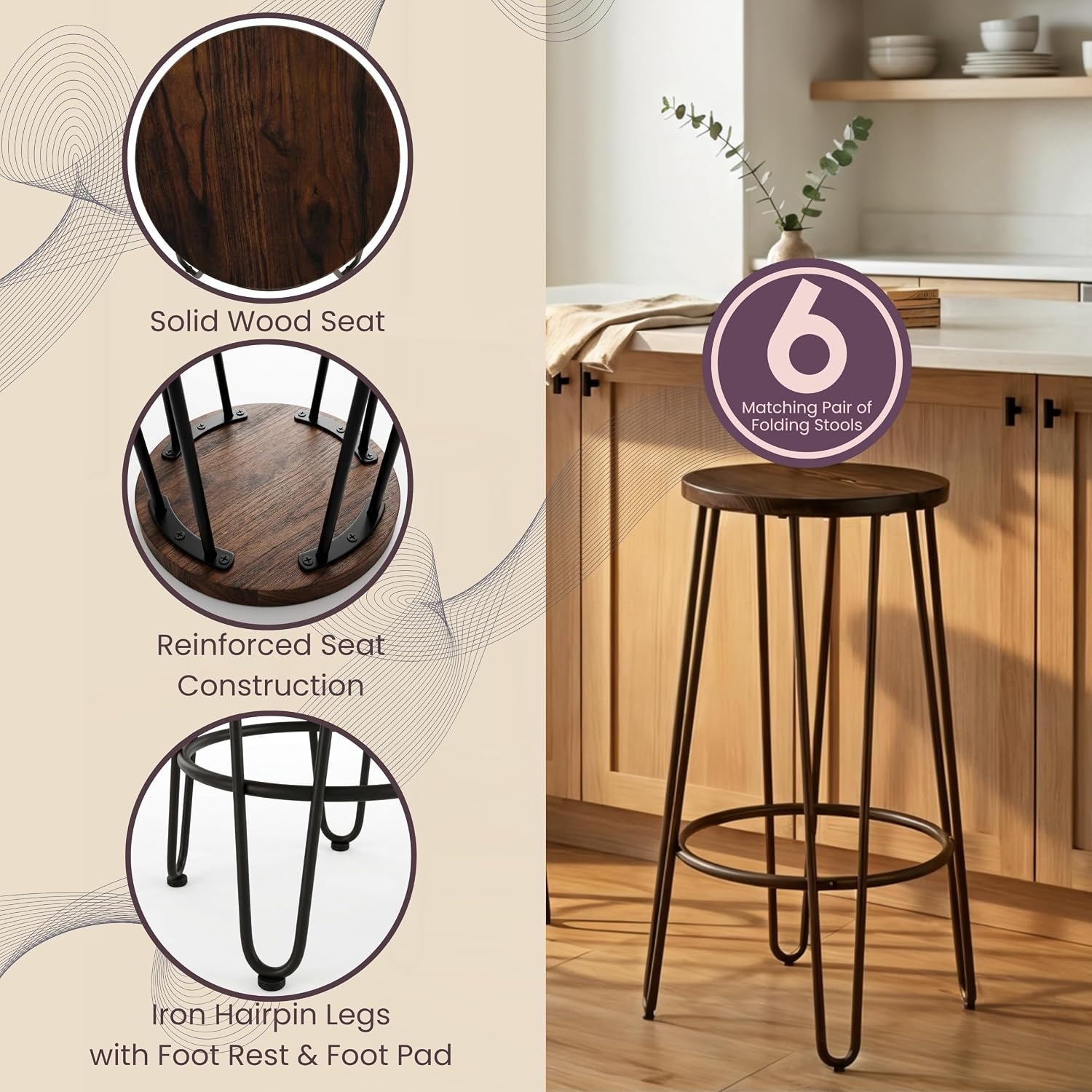 image:imageLavish Home Round 295 Bar Height Bar Stools Set of 6 Dark Walnut