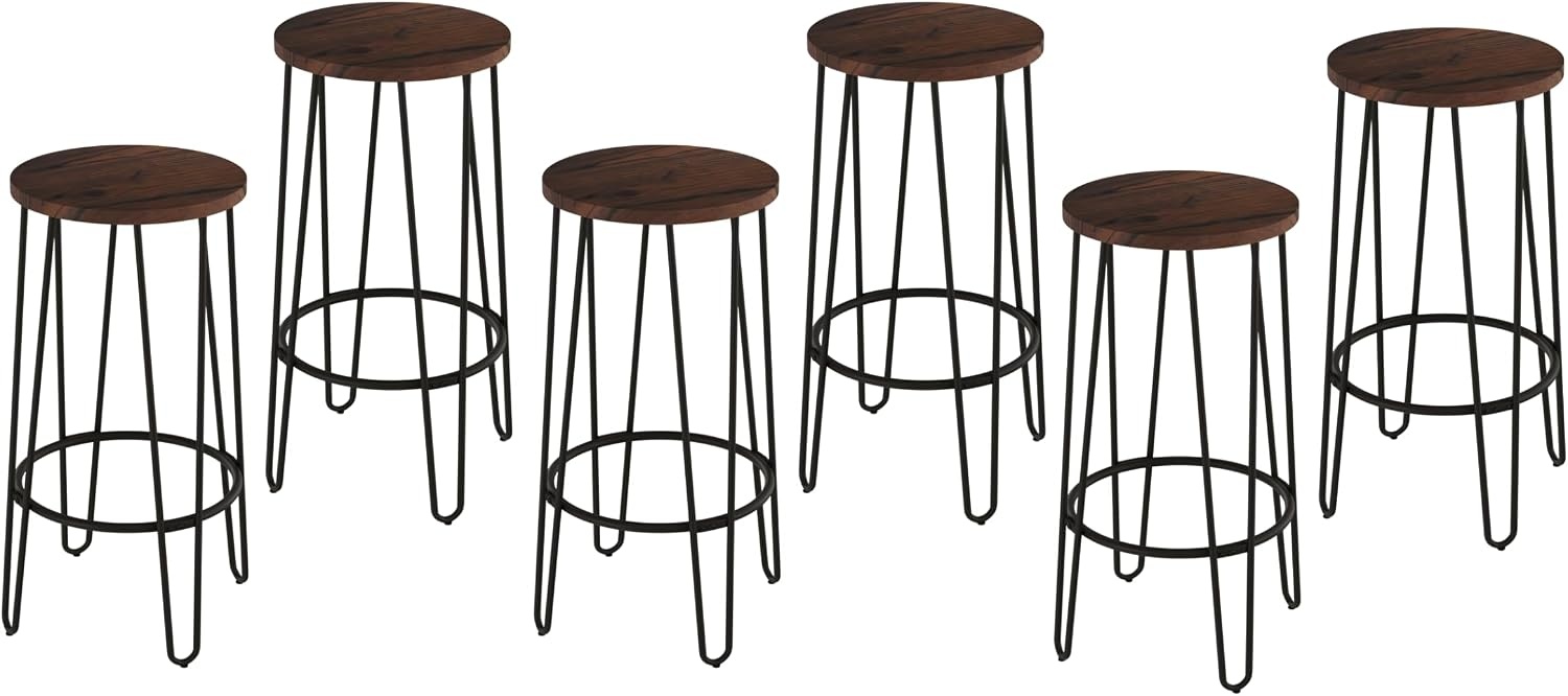 image:imageLavish Home Round 295 Bar Height Bar Stools Set of 6 Dark Walnut