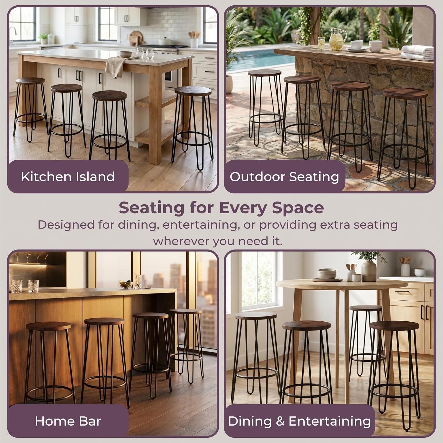 image:imageLavish Home Round 295 Bar Height Bar Stools Set of 6 Dark Walnut