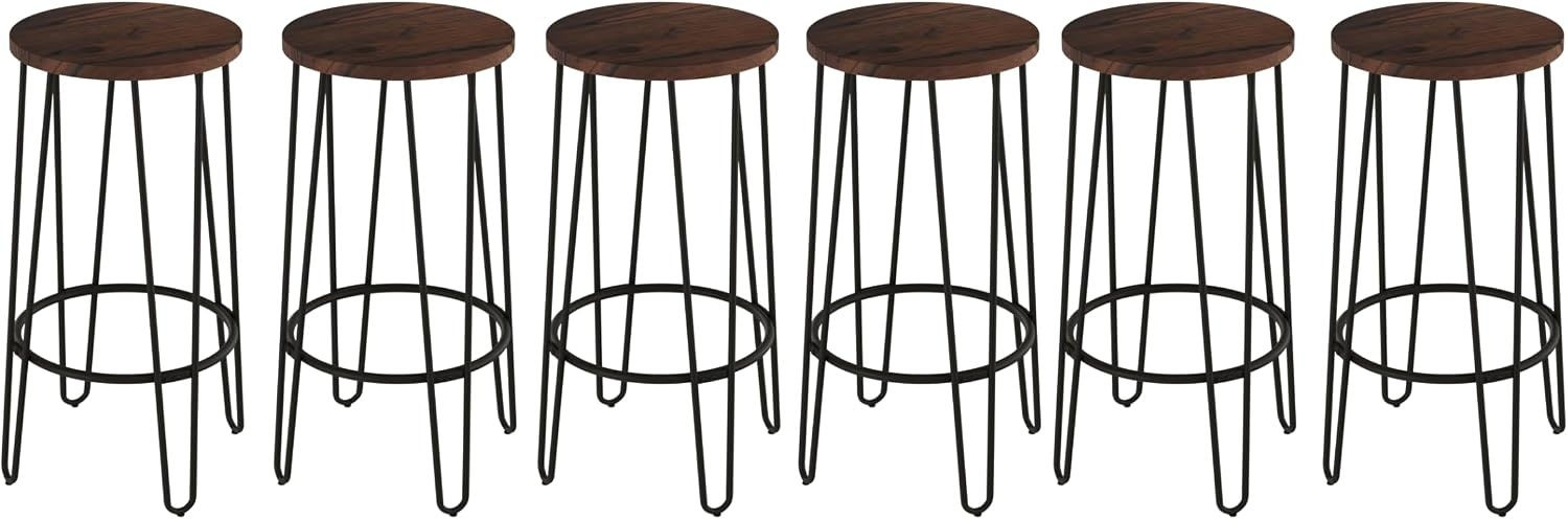 image:imageLavish Home Round 295 Bar Height Bar Stools Set of 6 Dark Walnut