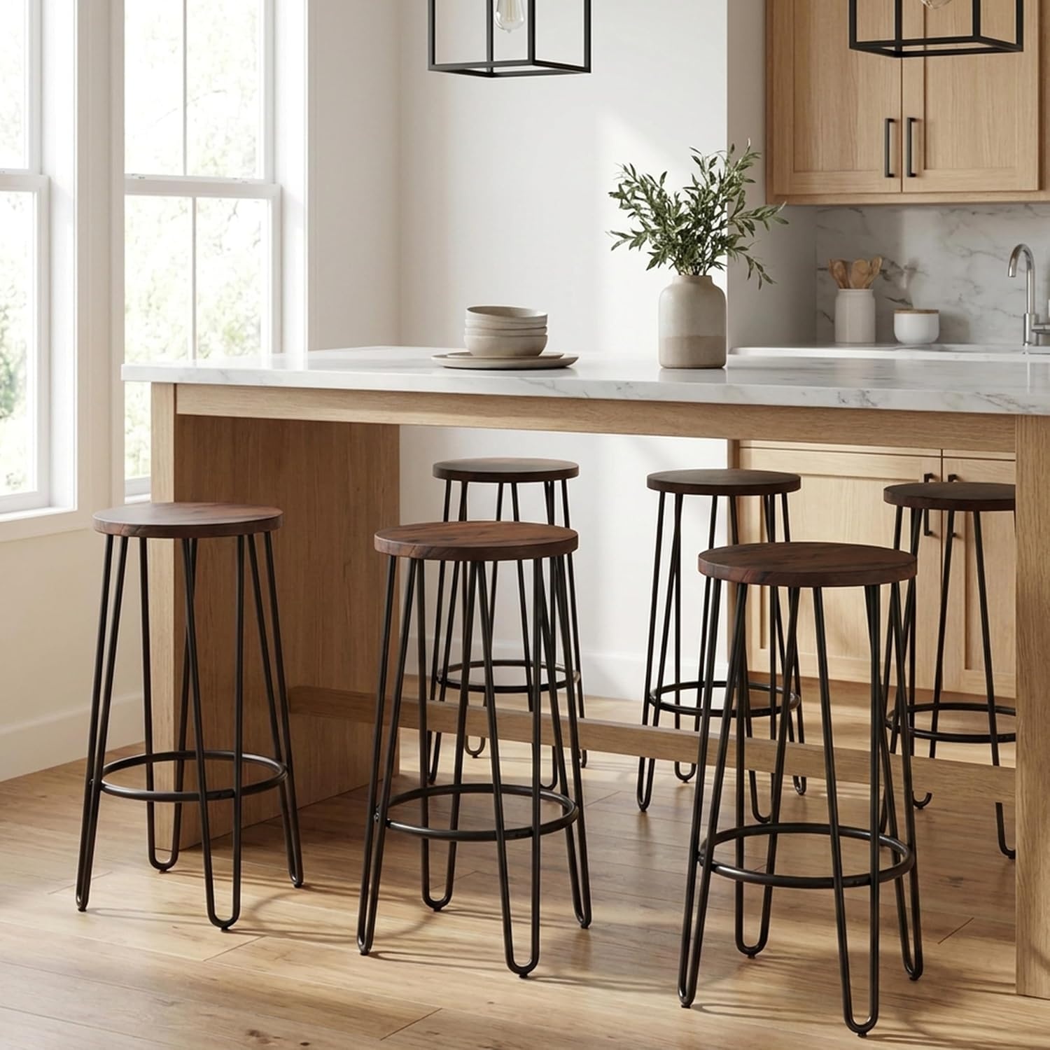 image:imageLavish Home Round 295 Bar Height Bar Stools Set of 6 Dark Walnut